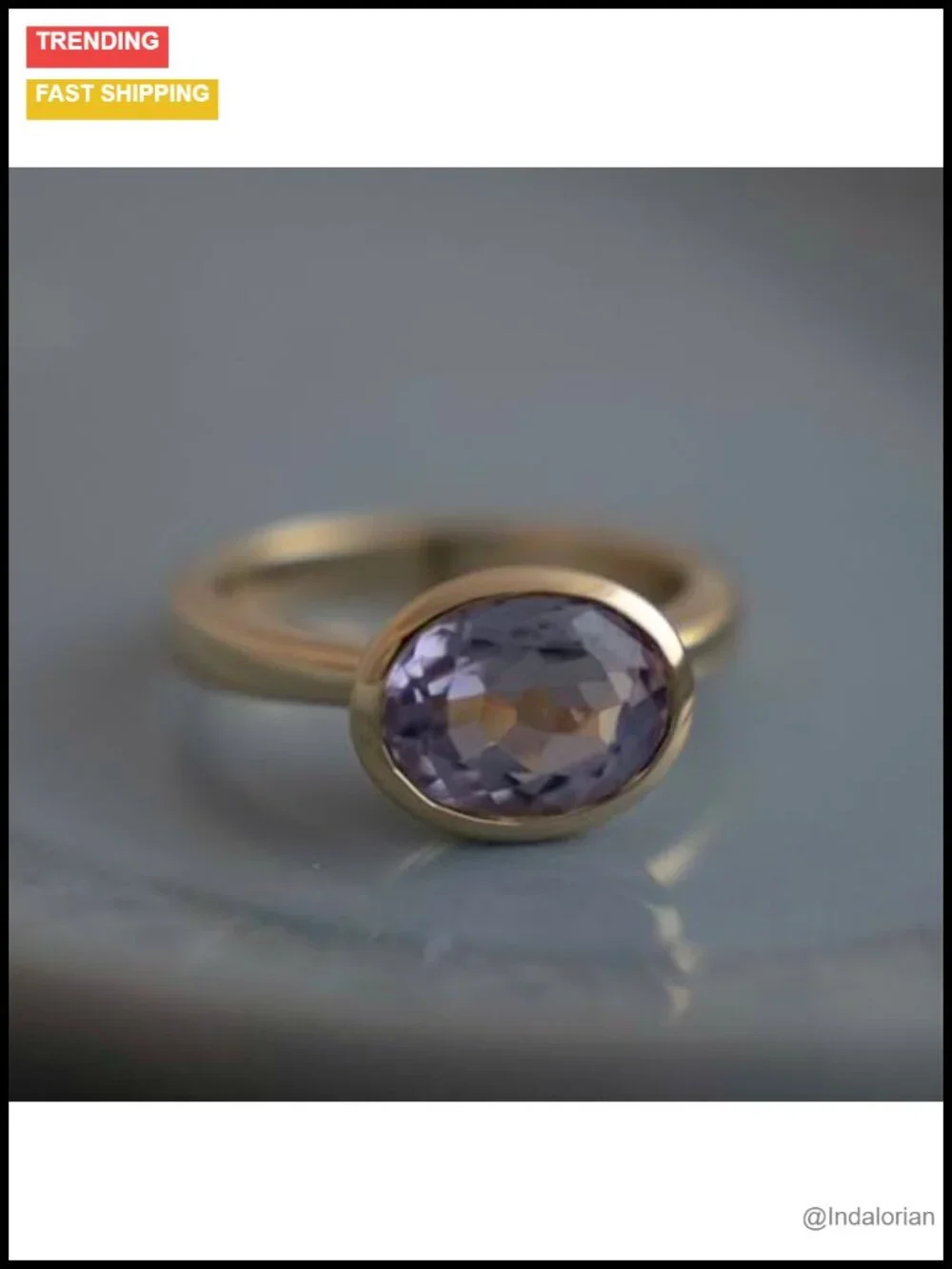 Amethyst Oval Ring 8x10mm 925 Sterling Silver 3 Micron Gold Plated Bezel Set
